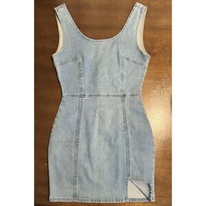 CONSHVI Women’s Denim Dress Sexy Sleeveless Split Bodycon Mini Tube Jeans - Sz S